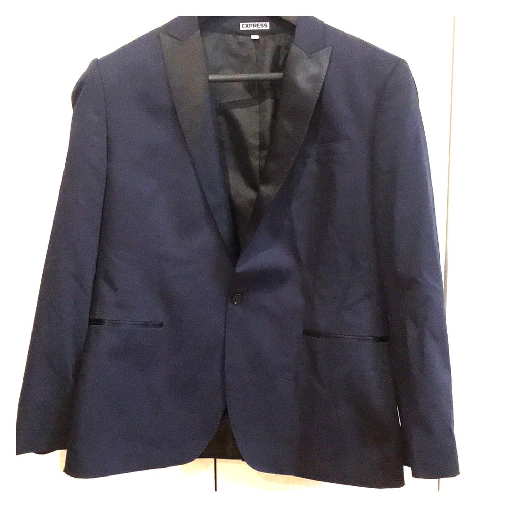 EUC Navy & Black Satin Trim Single Button Blazer